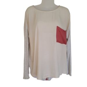 Anthropologie Dolan Sz Med Mixed Media Long Sleeve Tee Ivory Rust Grey